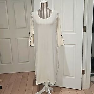Vicki Wayne Women Crinkle Cream %100 Cotton Casual Midi Dress Size L